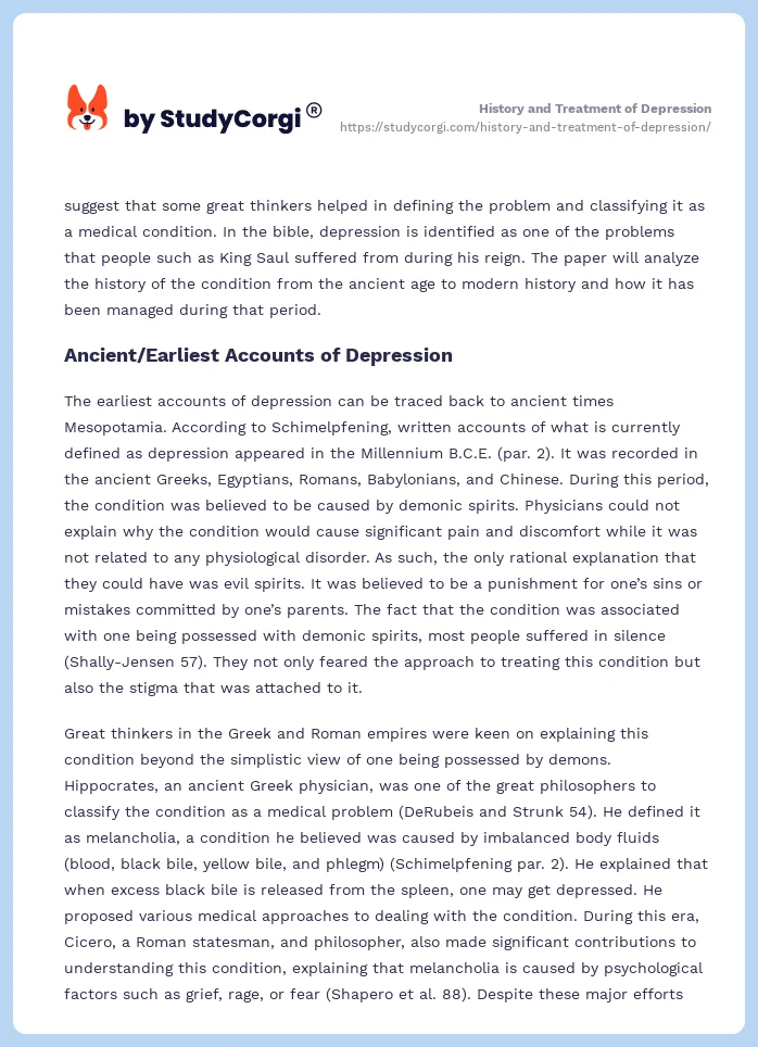 History and Treatment of Depression. Page 2