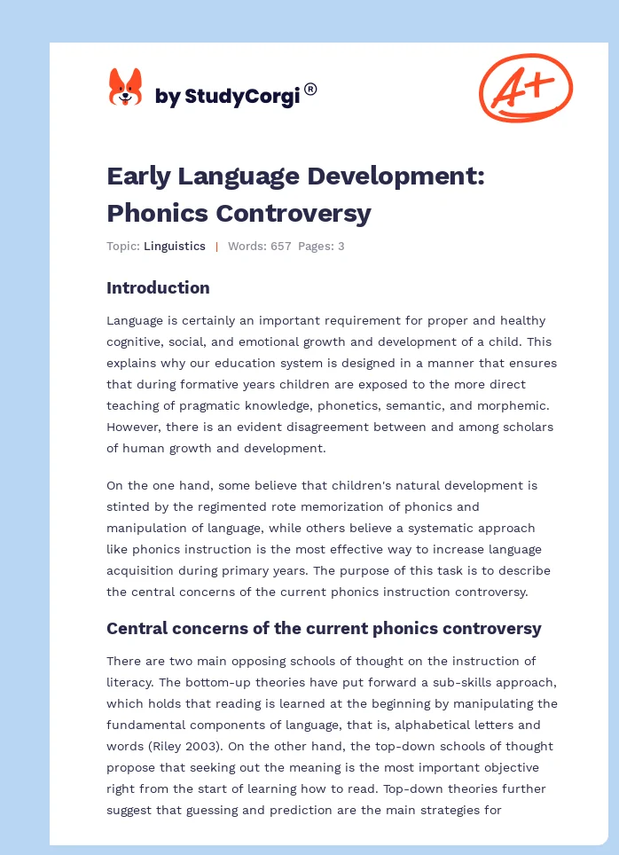 Early Language Development: Phonics Controversy. Page 1