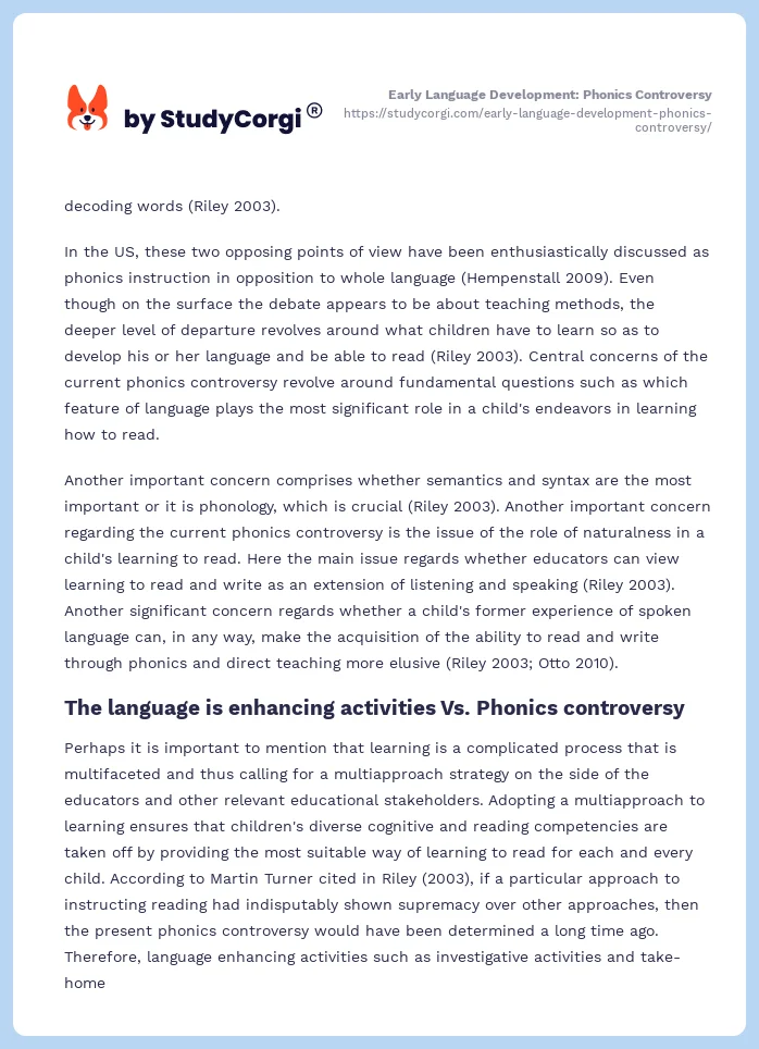 Early Language Development: Phonics Controversy. Page 2
