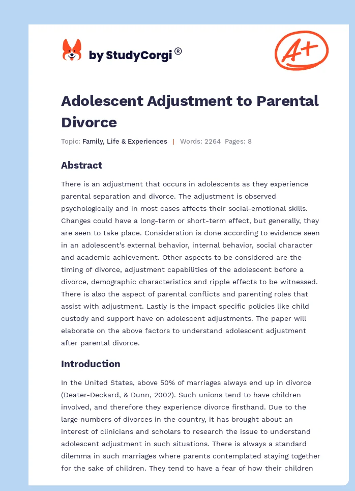 Adolescent Adjustment to Parental Divorce. Page 1