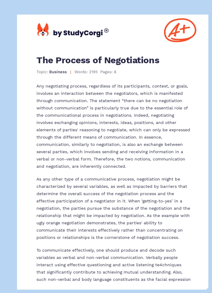 The Process of Negotiations. Page 1