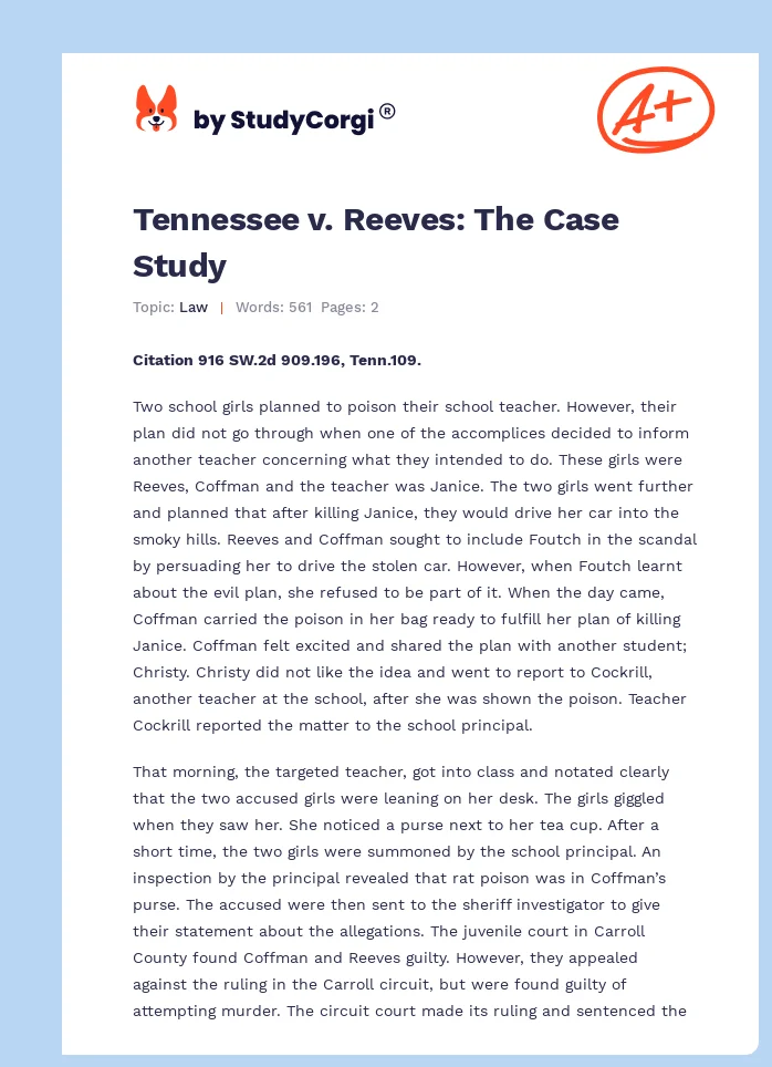Tennessee v. Reeves: The Case Study. Page 1