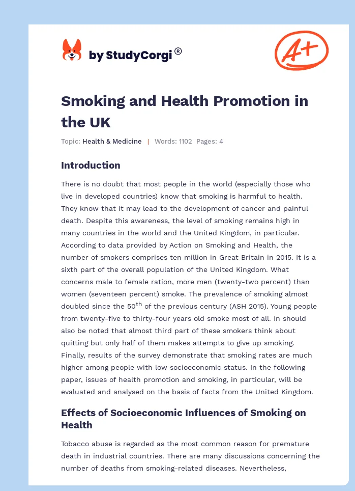 Smoking and Health Promotion in the UK. Page 1