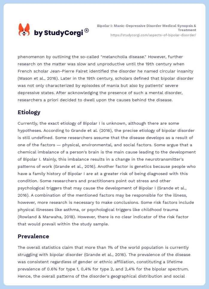 Bipolar I: Manic-Depressive Disorder Medical Synopsis & Treatment. Page 2