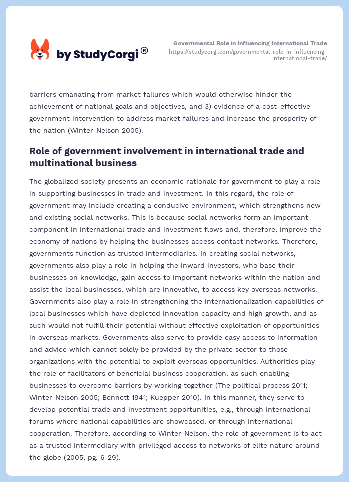 Governmental Role in Influencing International Trade. Page 2