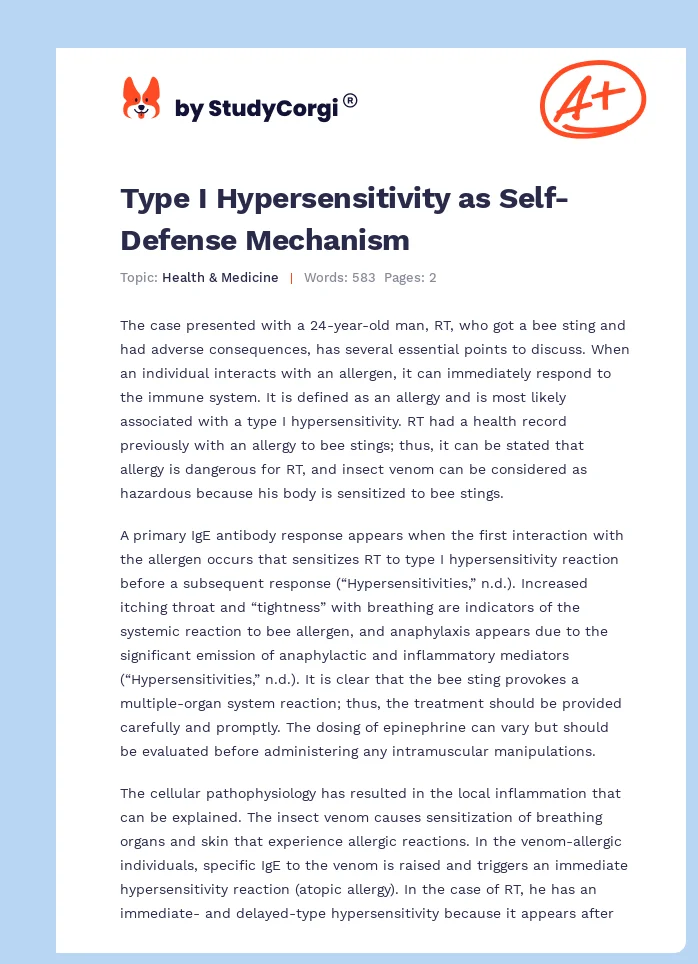 Type I Hypersensitivity as Self-Defense Mechanism. Page 1
