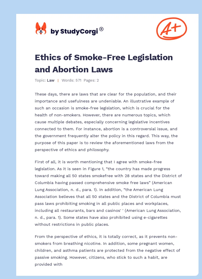 Ethics of Smoke-Free Legislation and Abortion Laws. Page 1