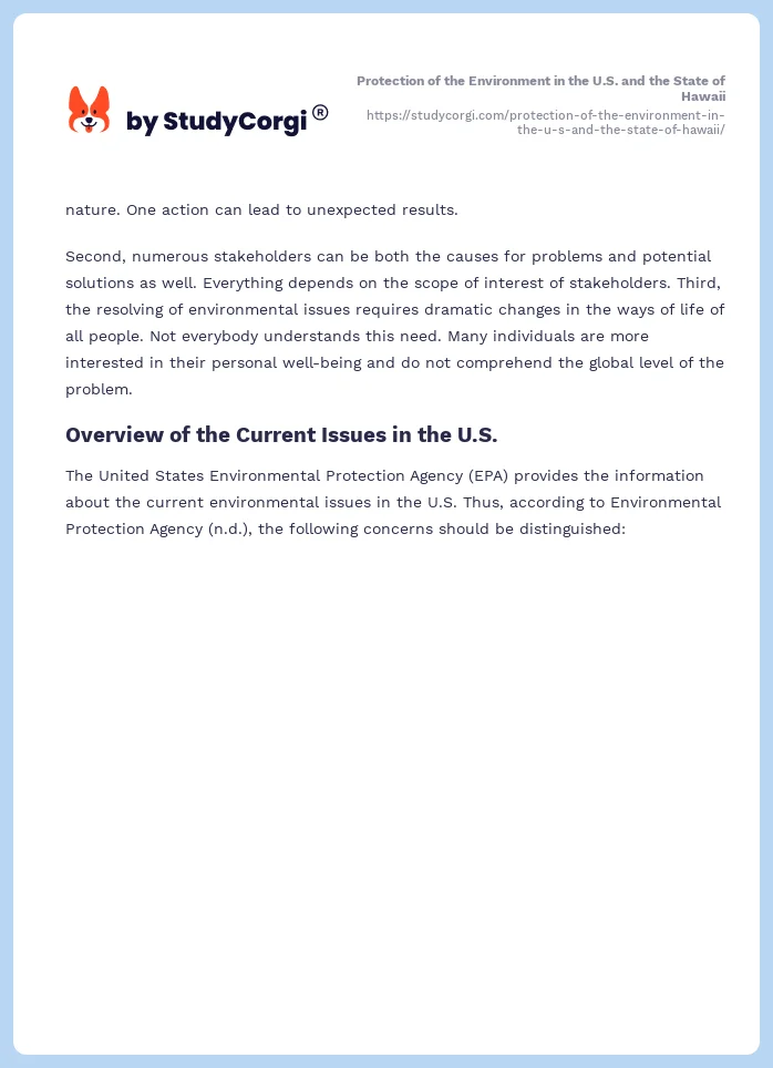 Protection of the Environment in the U.S. and the State of Hawaii. Page 2