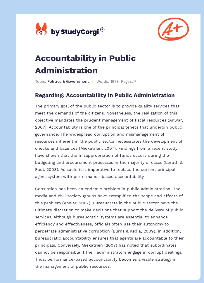 Accountability in Public Administration. Page 1