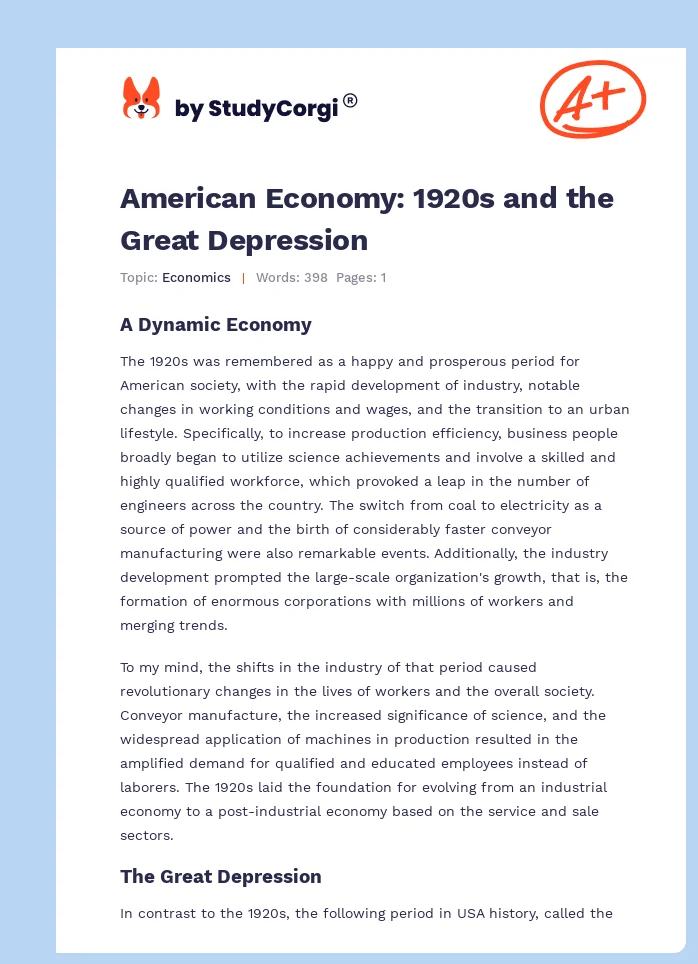 American Economy: 1920s and the Great Depression. Page 1