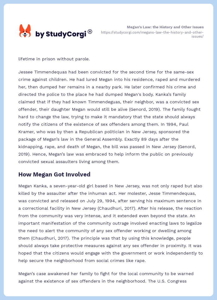Megan’s Law: the History and Other Issues. Page 2