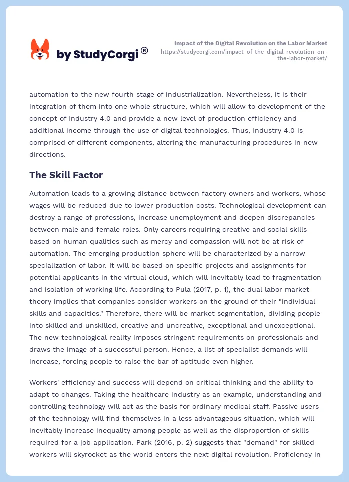 Impact of the Digital Revolution on the Labor Market. Page 2
