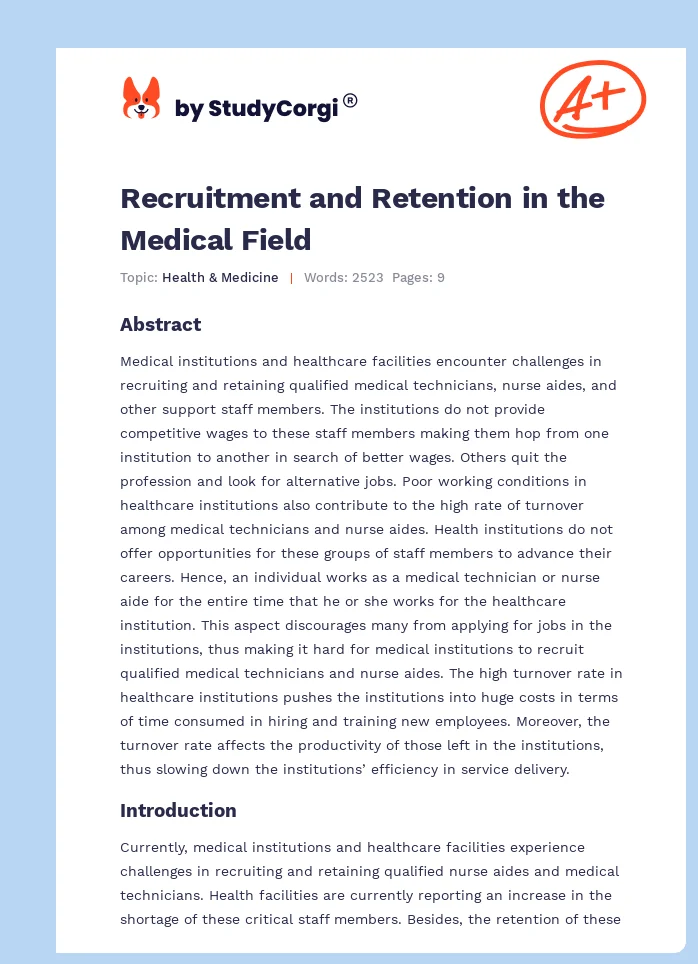 Recruitment and Retention in the Medical Field. Page 1
