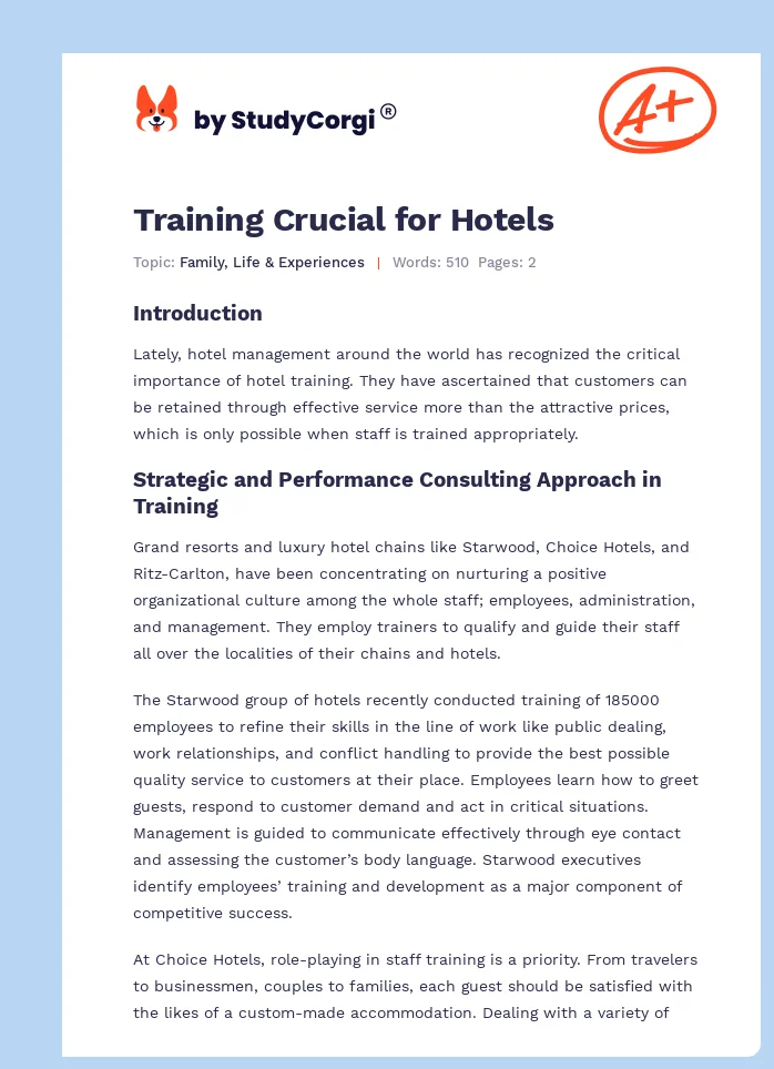Training Crucial for Hotels. Page 1