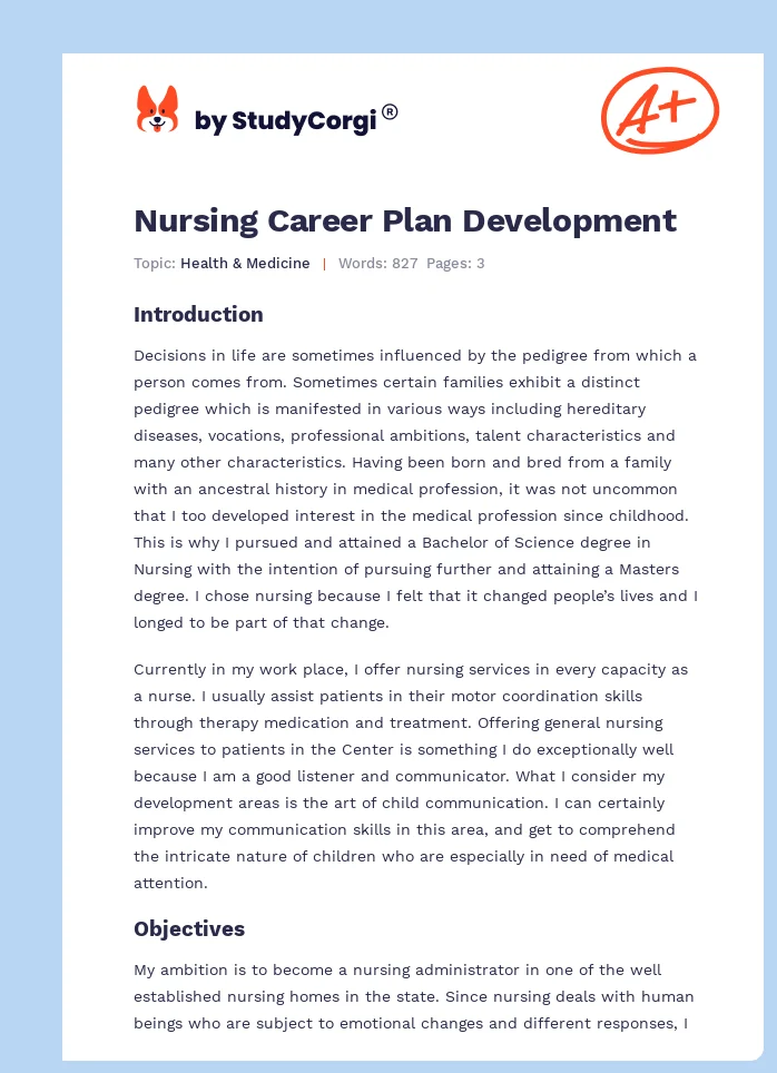 Nursing Career Plan Development. Page 1