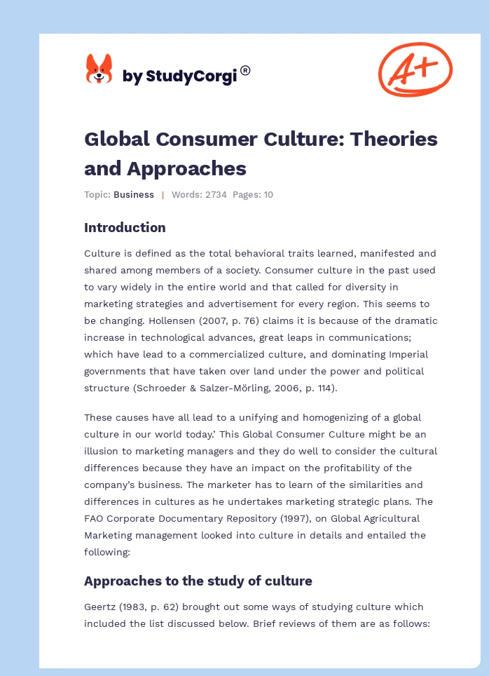 Global Consumer Culture: Theories and Approaches. Page 1