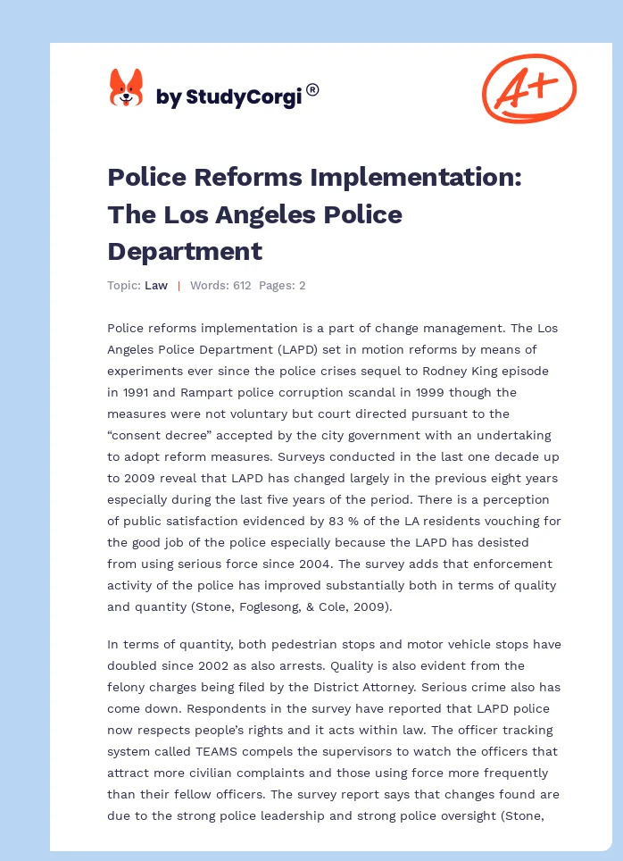 Police Reforms Implementation: The Los Angeles Police Department. Page 1