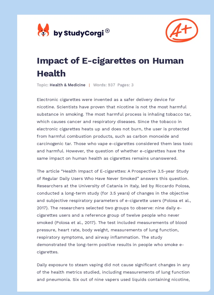 Impact of E-cigarettes on Human Health. Page 1