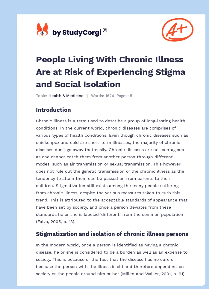 People Living With Chronic Illness Are at Risk of Experiencing Stigma and Social Isolation. Page 1