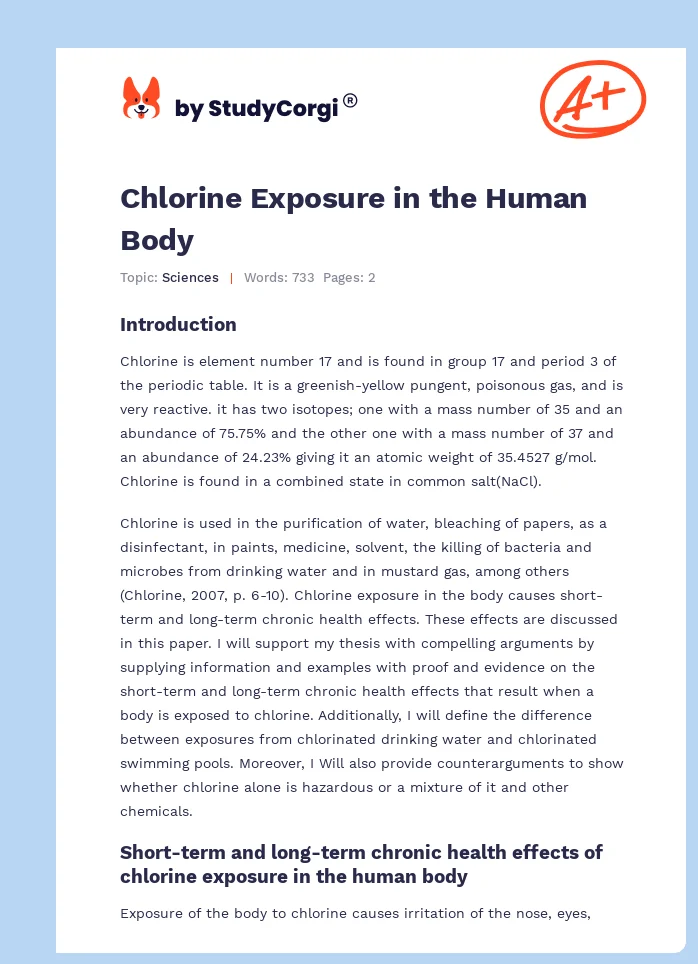 Chlorine Exposure in the Human Body. Page 1