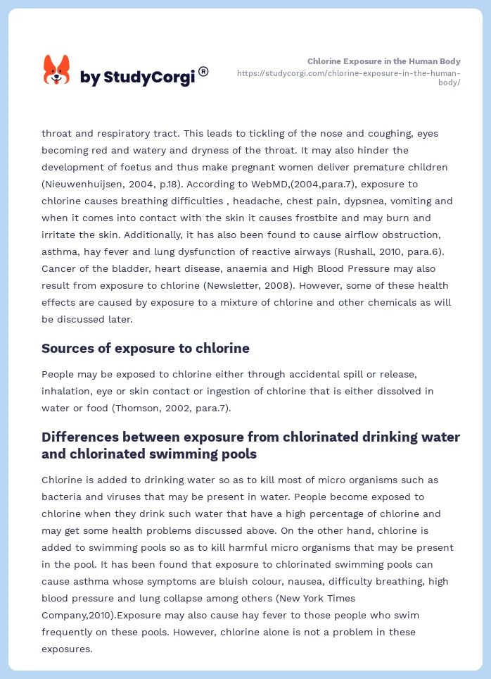 Chlorine Exposure in the Human Body. Page 2