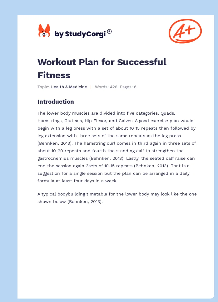 Workout Plan for Successful Fitness. Page 1