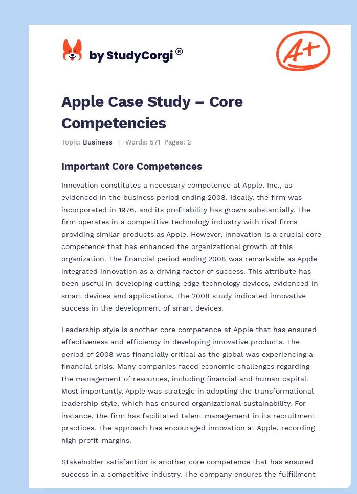 Apple Case Study – Core Competencies. Page 1