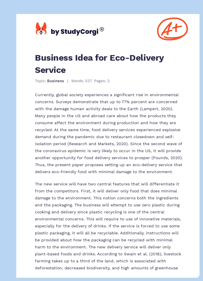 Business Idea for Eco-Delivery Service. Page 1
