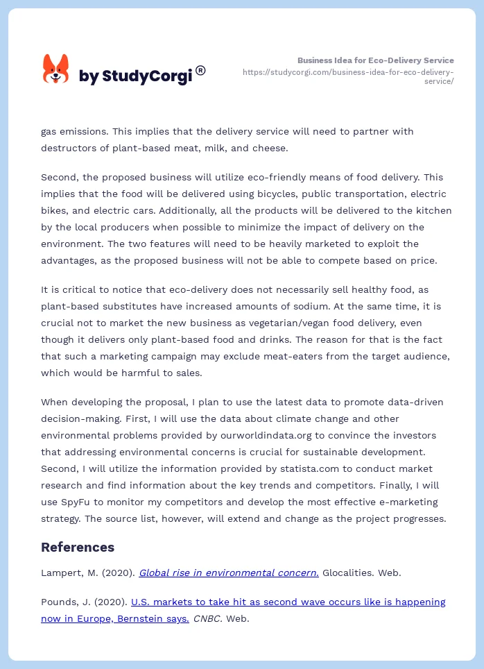 Business Idea for Eco-Delivery Service. Page 2