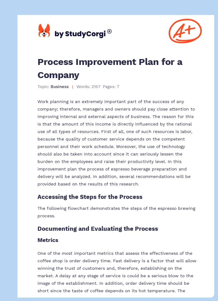 Process Improvement Plan for a Company. Page 1