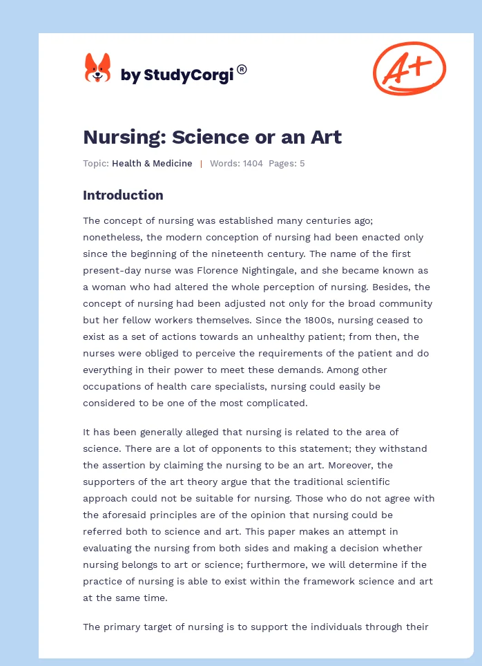 Nursing: Science or an Art. Page 1