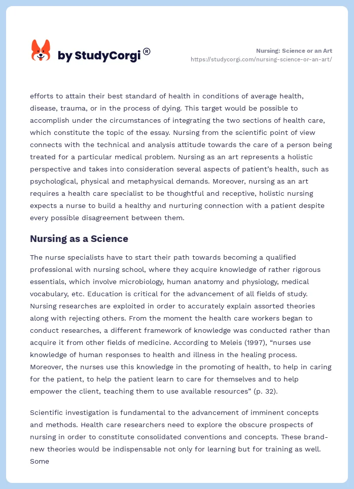 Nursing: Science or an Art. Page 2
