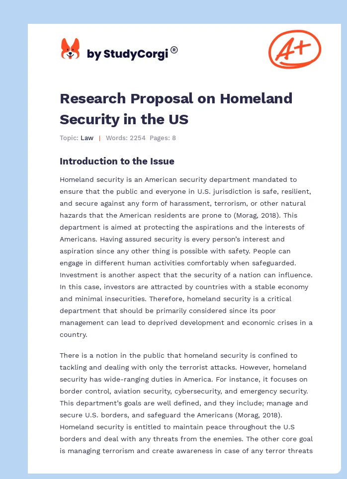 Research Proposal on Homeland Security in the US. Page 1
