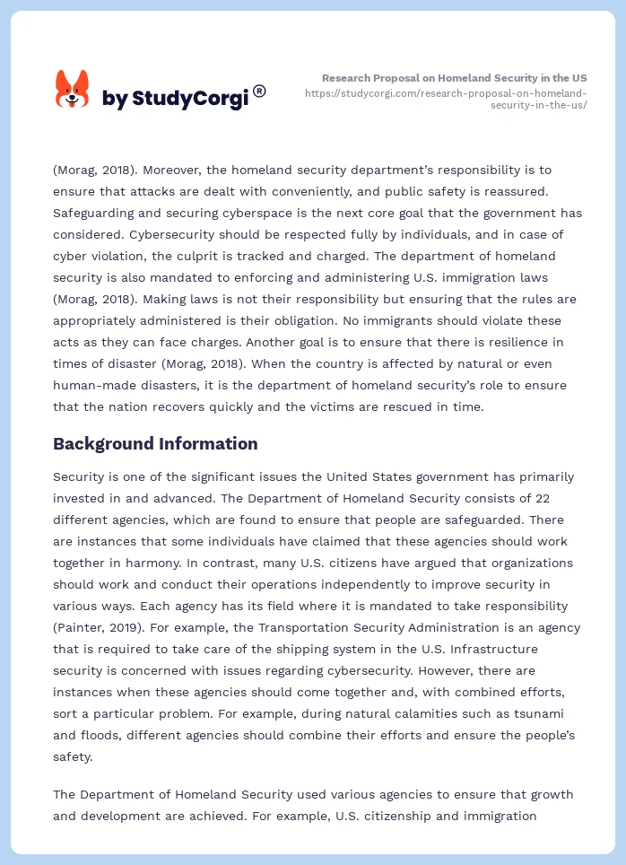 Research Proposal on Homeland Security in the US. Page 2