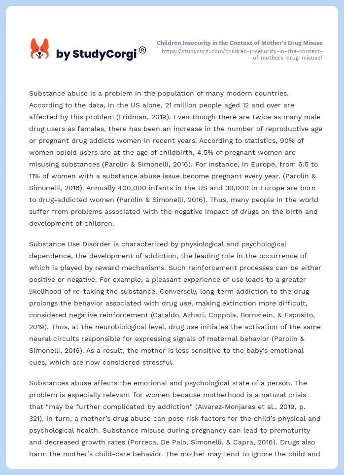 Children Insecurity in the Context of Mother's Drug Misuse. Page 2