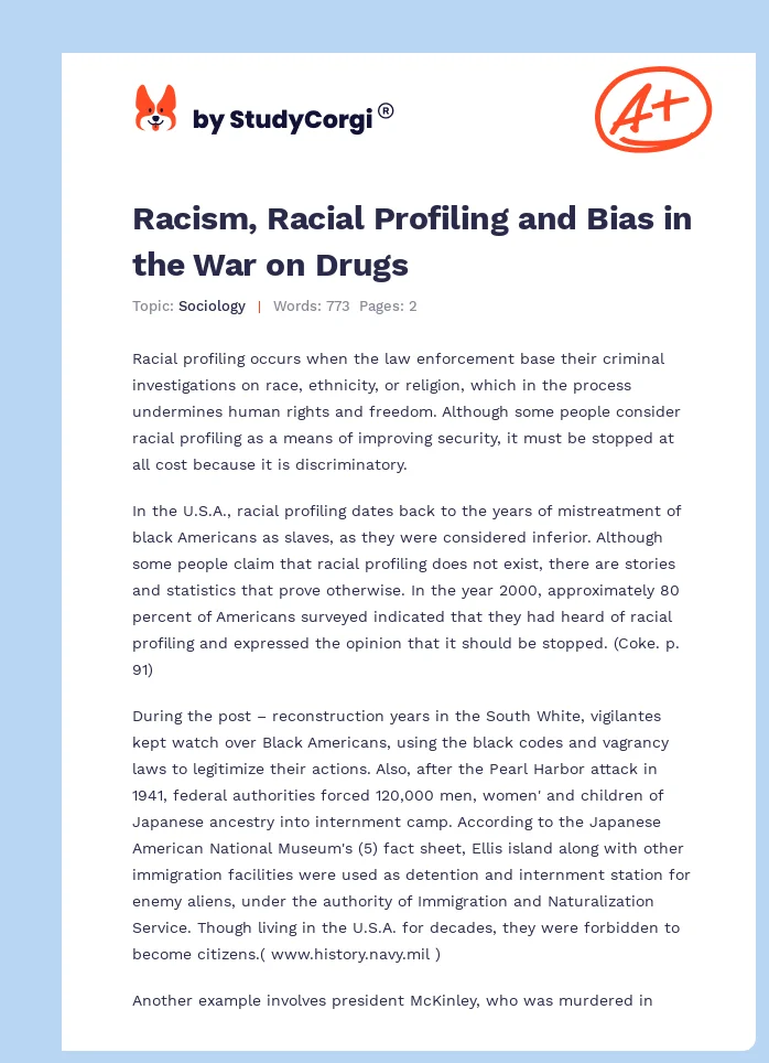 Racism, Racial Profiling and Bias in the War on Drugs. Page 1