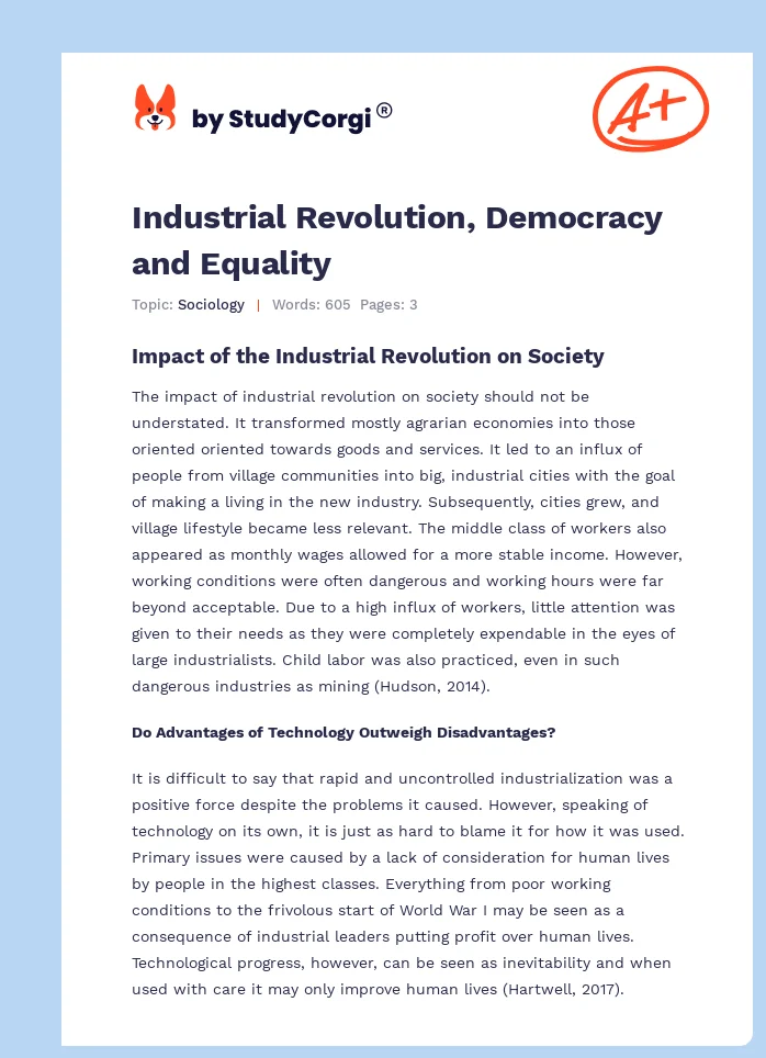 Industrial Revolution, Democracy and Equality. Page 1