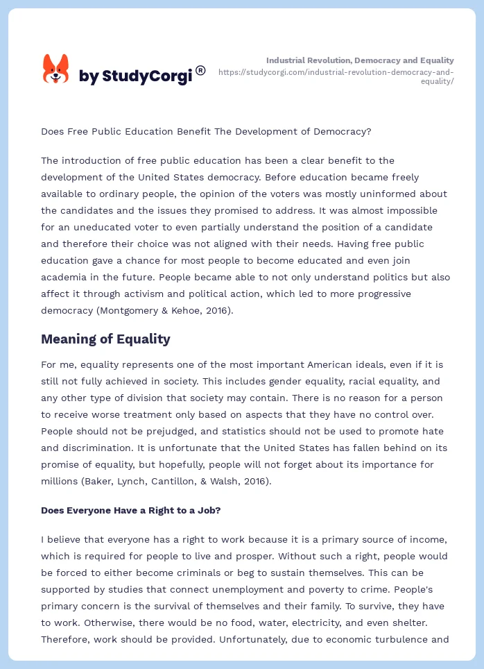 Industrial Revolution, Democracy and Equality. Page 2
