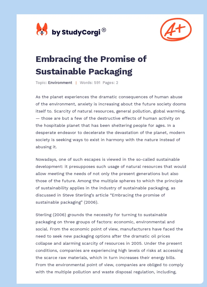 Embracing the Promise of Sustainable Packaging. Page 1