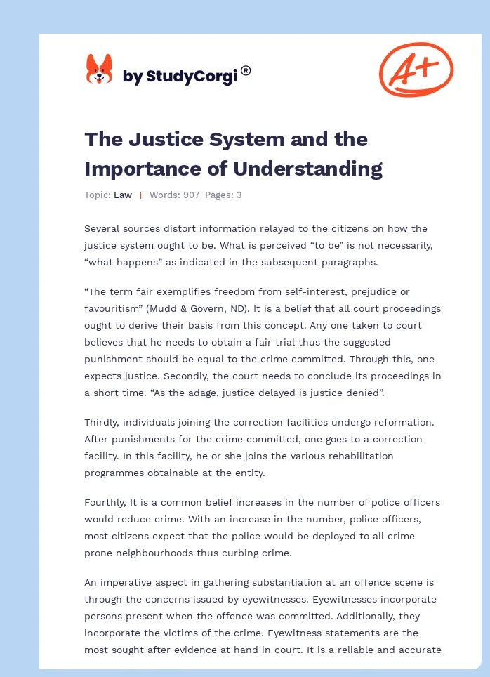 The Justice System and the Importance of Understanding. Page 1
