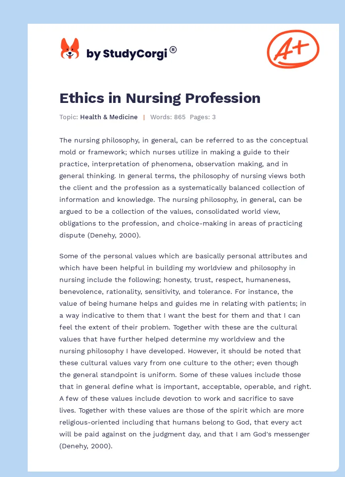 Ethics in Nursing Profession. Page 1