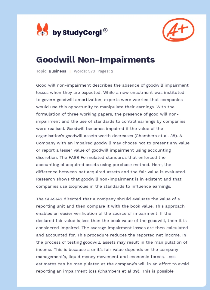 Goodwill Non-Impairments. Page 1