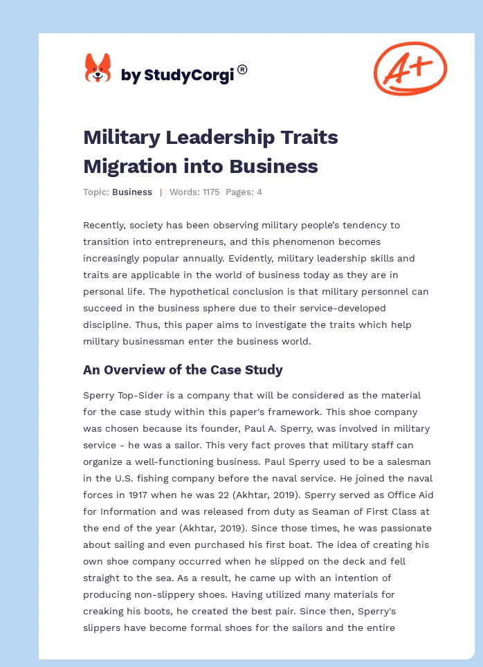 Military Leadership Traits Migration into Business. Page 1