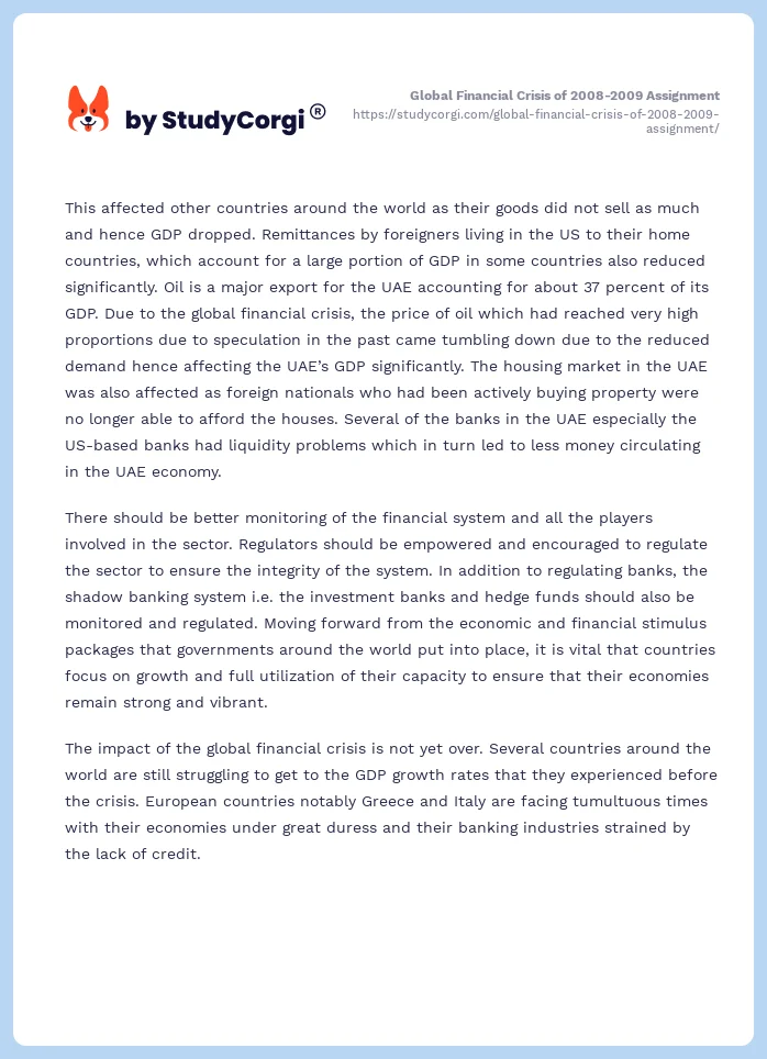Global Financial Crisis of 2008-2009 Assignment. Page 2