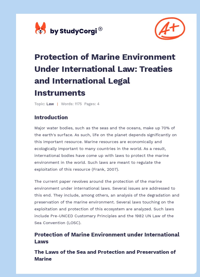 Protection of Marine Environment Under International Law: Treaties and International Legal Instruments. Page 1