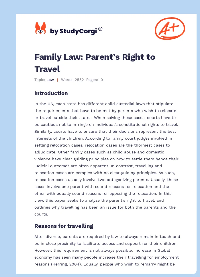 Family Law: Parent’s Right to Travel. Page 1
