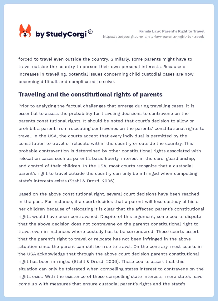 Family Law: Parent’s Right to Travel. Page 2