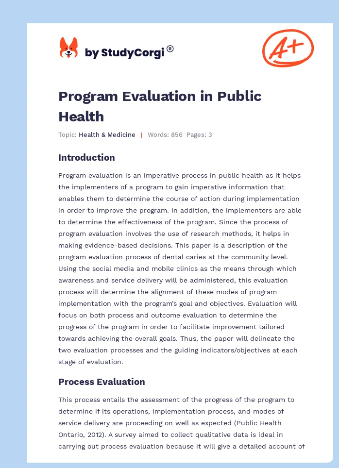 Program Evaluation in Public Health. Page 1