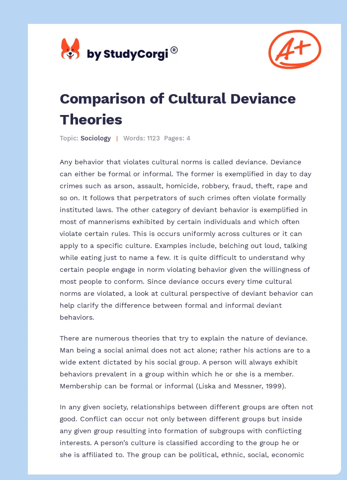 Comparison of Cultural Deviance Theories. Page 1