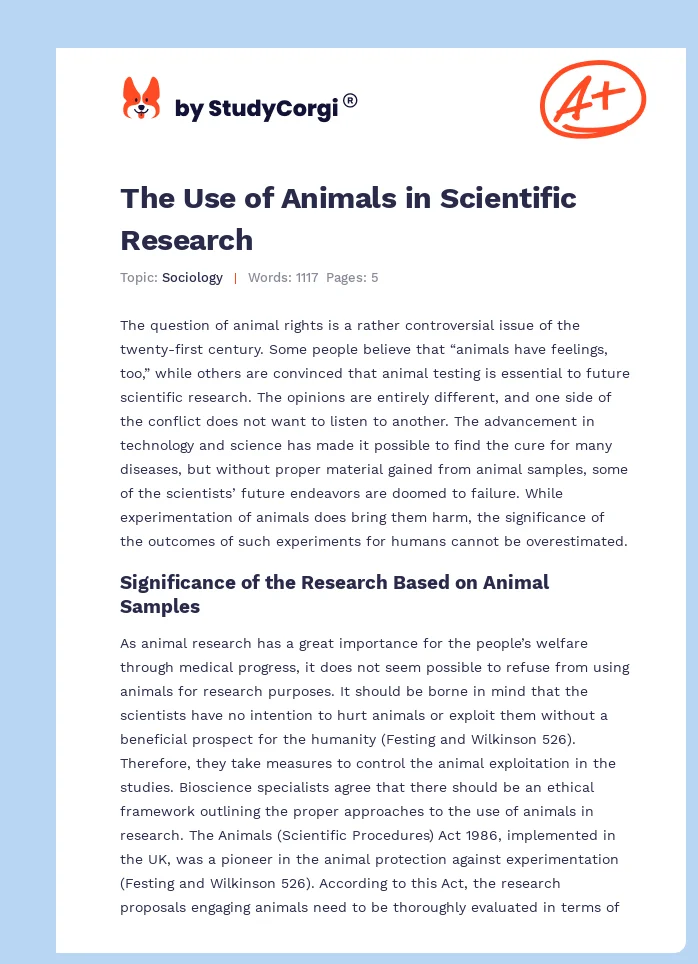 The Use of Animals in Scientific Research. Page 1